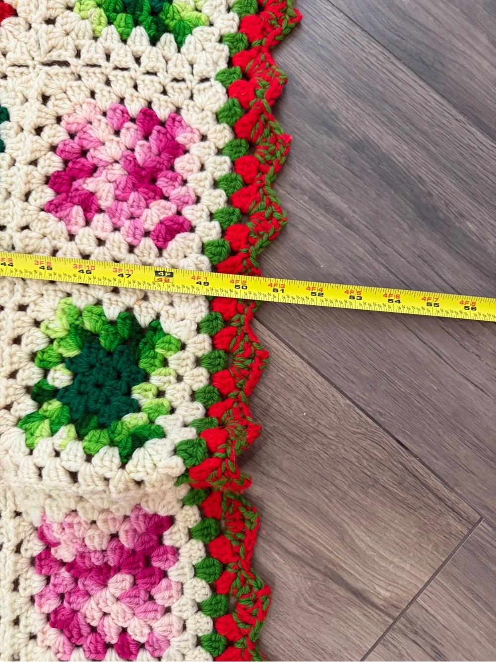 Vintage Hand Crocheted Granny Square Christmas Afghan Blanket